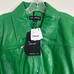 Free People LAMARQUE Lush Green Leather Zip Lined Brielle Cropped Jacket NEW